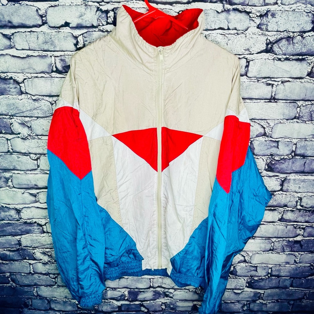 Vintage Sportclub Multi Colored Full Zip Nylon Windbreaker Mens Size Large